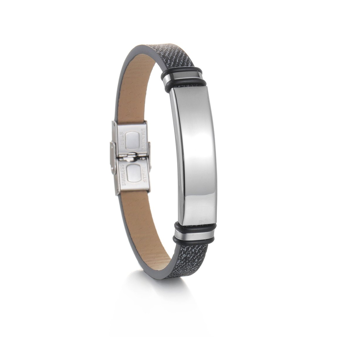 Bracelet homme cuir & plaque à graver