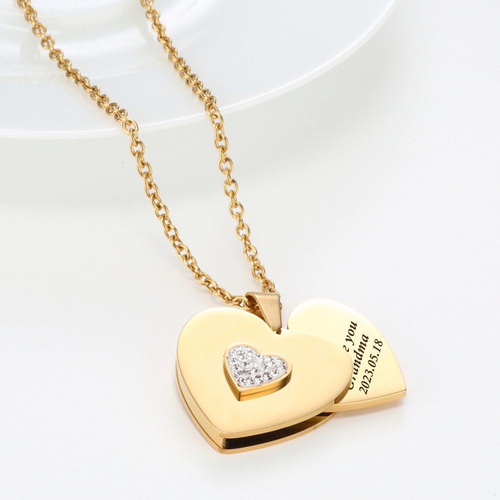 Collier double cœur gravé